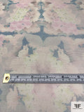 Exotic Floral Printed Silk and Lurex Gauze - Blue / Orchid Pink / Greys