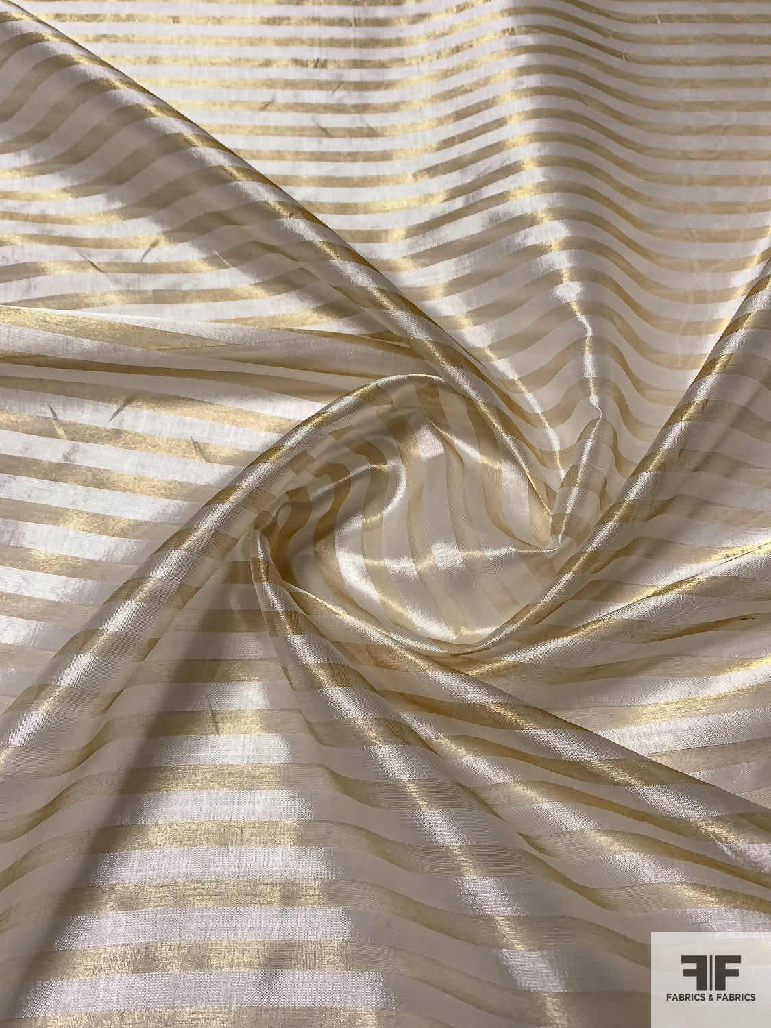 Horizontal Striped Lurex Polyester Organza - Gold / White