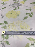 Floral Printed Silk Organza - Green / Light Yellow / White