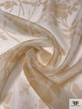 Floral Silhouette Printed Silk Organza - Tan / Light Ivory