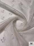 Floral Embroidered Silk Organza with Lurex Detailing - Off-White / White / Silver