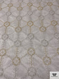 Floral and Leaf Embroidered Silk Organza with Lurex Detailing - Ivory / Silver / Gold