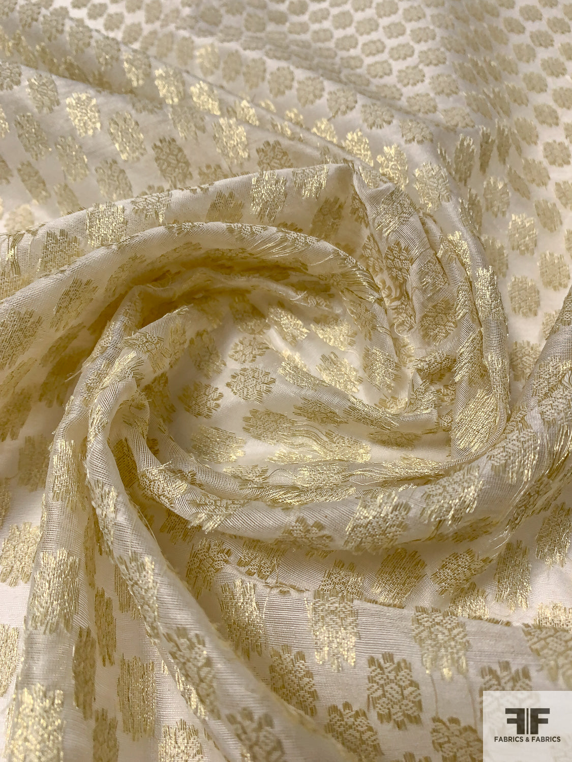 Metallic Floral Landscape Silk Organza - Gold / Antique White