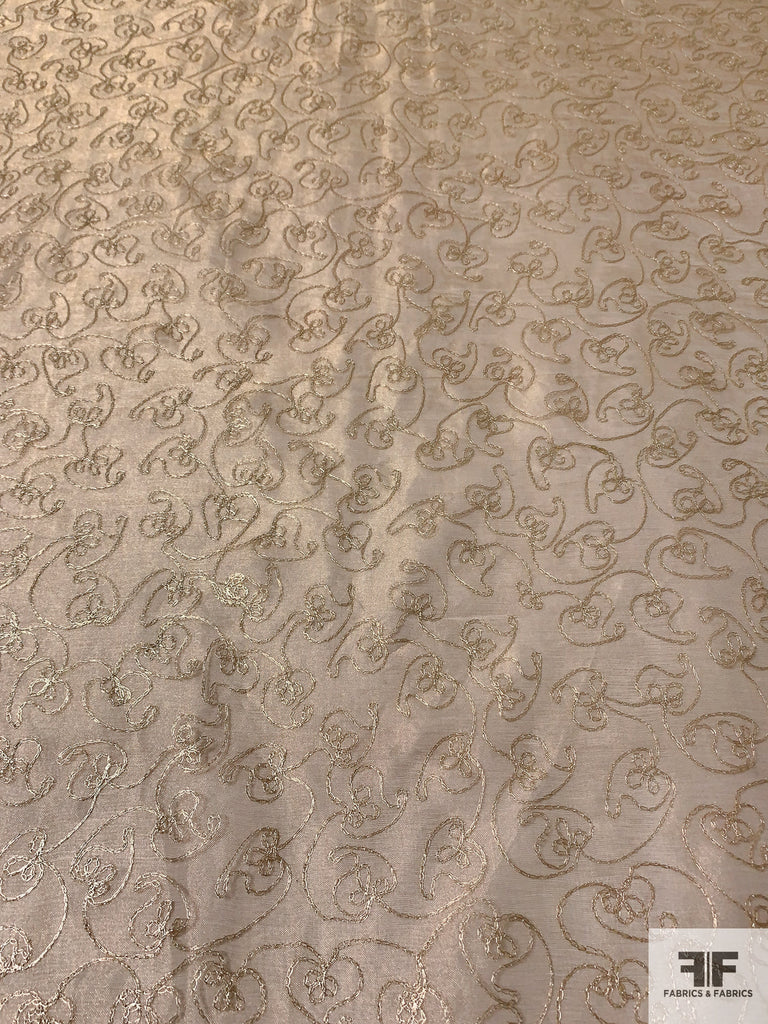 Pink Gold Organza With Gold Thread Tissue Metallic Embroidery