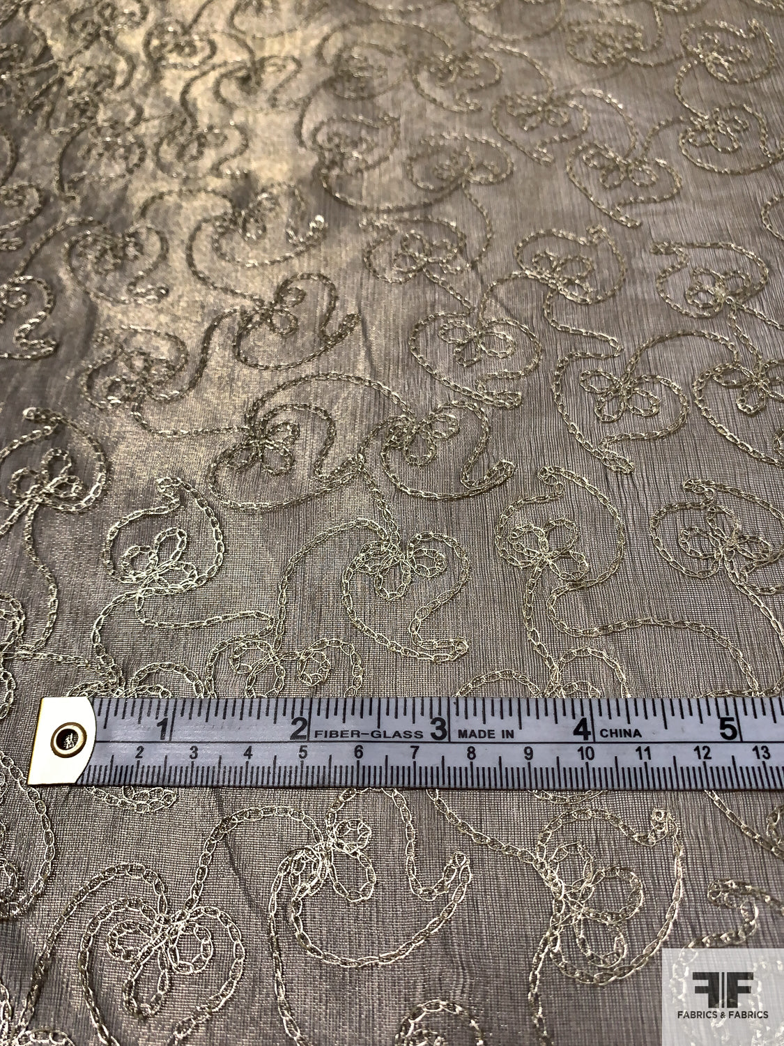 Metallic Organza with Intricate Metallic Thread Embroidery - Antique Gold / Black