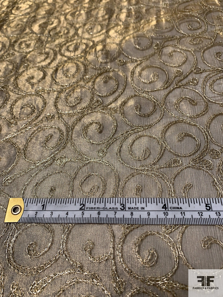 Swril Thread Metallic Organza with Swirl Metallic Thread Embroidery - Brass/Gold ...