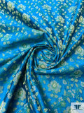 Woven Floral Silk Shantung - Teal-Blue / Green / Beige