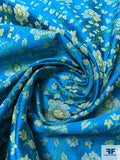 Woven Floral Silk Shantung - Teal-Blue / Green / Beige