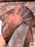 Leaf and Floral with Striations Printed Silk Organza - Shades of Brown