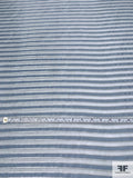 Satin Striped Silk Organza with Lurex Microstripes - Stone Blue / Silver