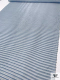 Satin Striped Silk Organza with Lurex Microstripes - Stone Blue / Silver