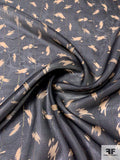 Scribble Graphic Printed Soft Silk Organza with Lurex Pinstripes - Black / Tan / Gold