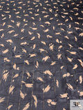 Scribble Graphic Printed Soft Silk Organza with Lurex Pinstripes - Black / Tan / Gold