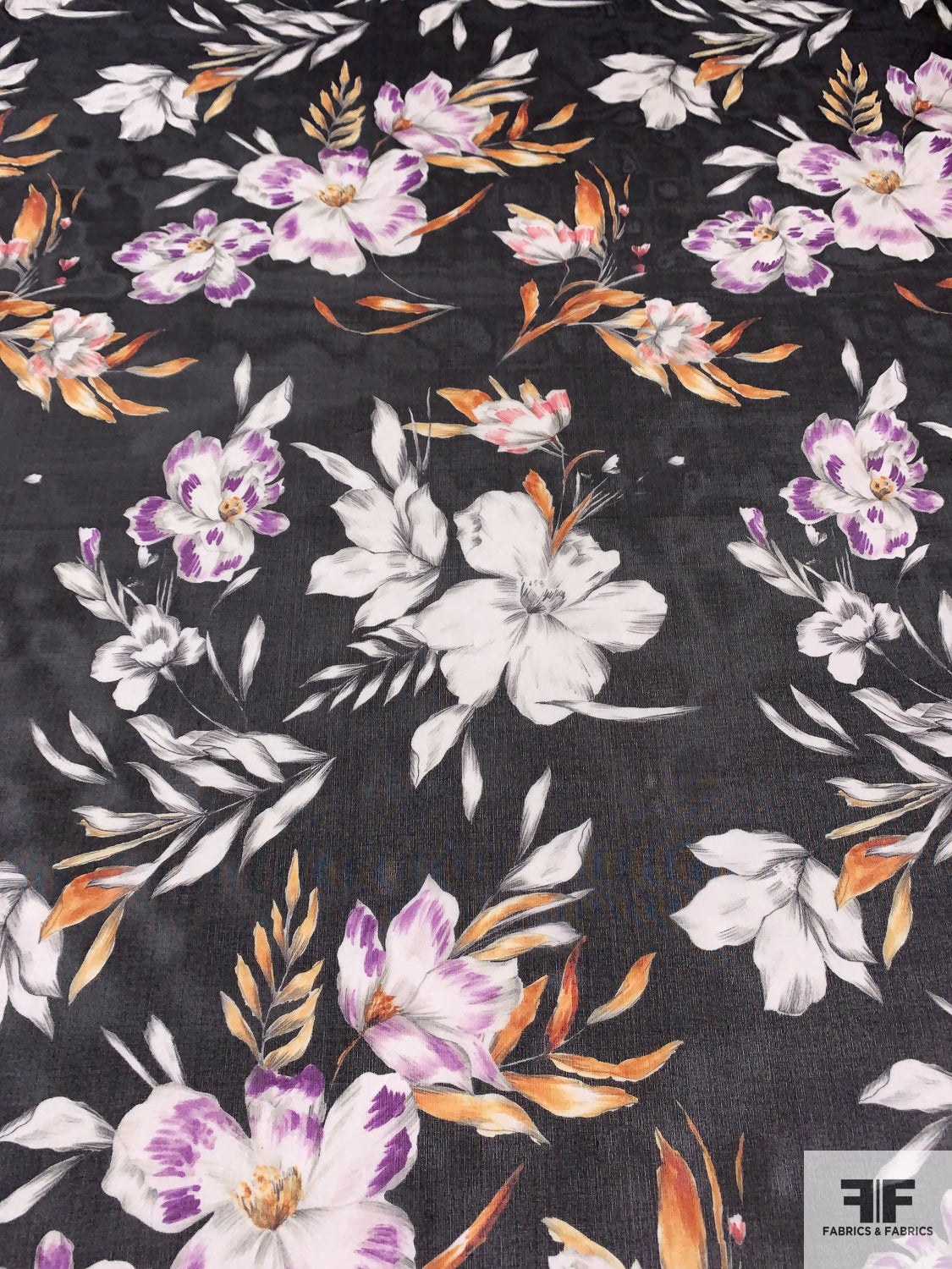 Lavender Floral Print Organza Fabric
