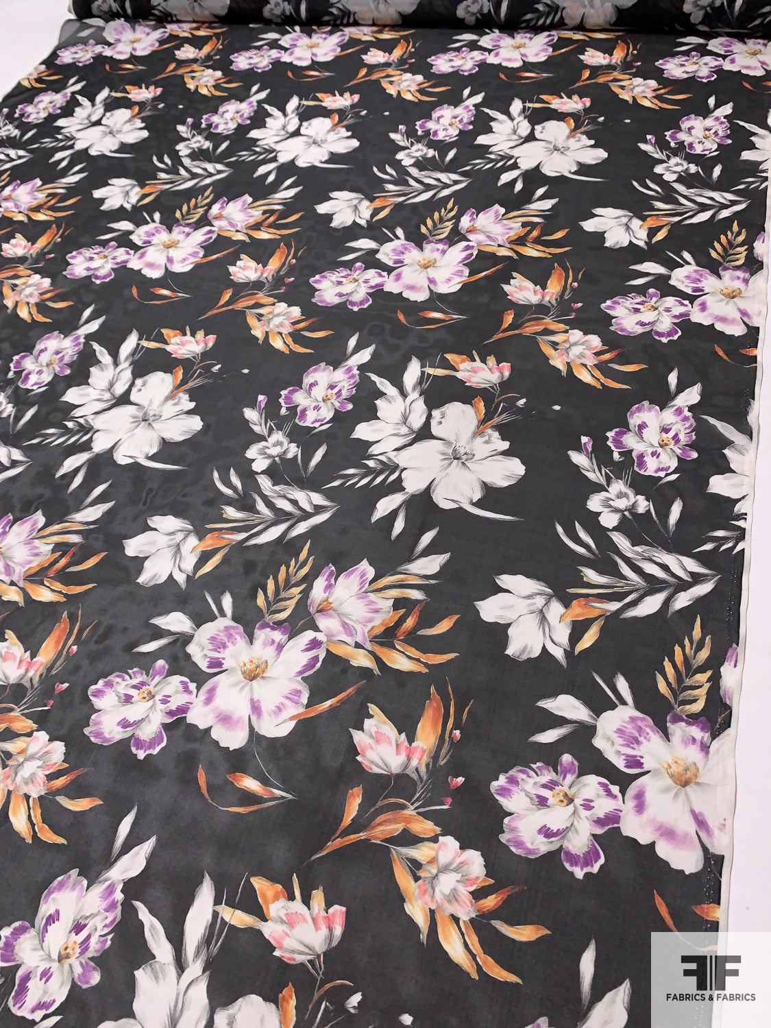 Lavender Floral Print Organza Fabric