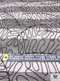Striped and Fern Leaf Embroidered Silk Organza - Off-White / Black