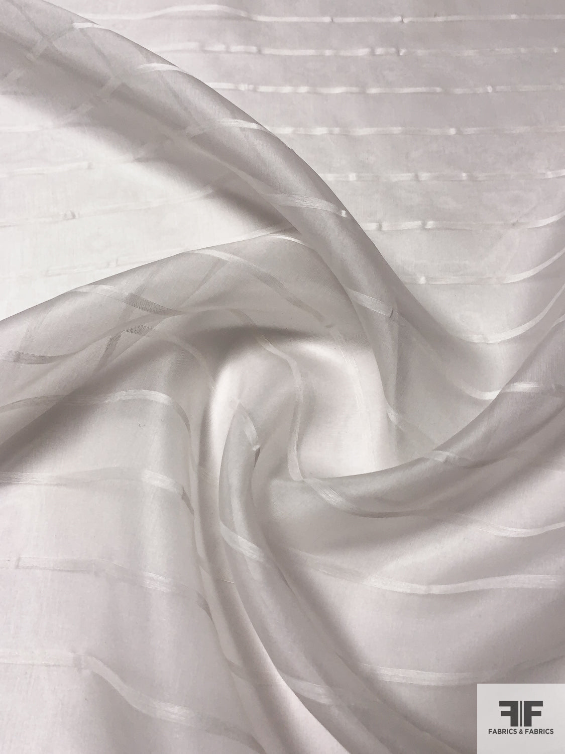 Horizontal Striped Silk Organza - Off-White