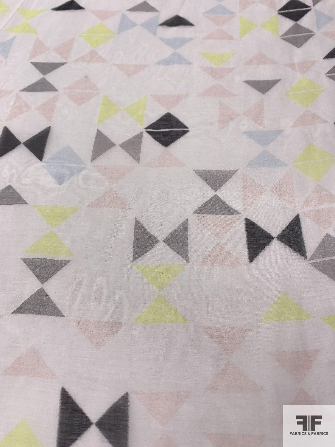 Geometric Triangles Printed Silk Organza - Off-White / Yellow / Sky Blue / Dusty Peach