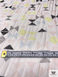 Geometric Triangles Printed Silk Organza - Off-White / Yellow / Sky Blue / Dusty Peach