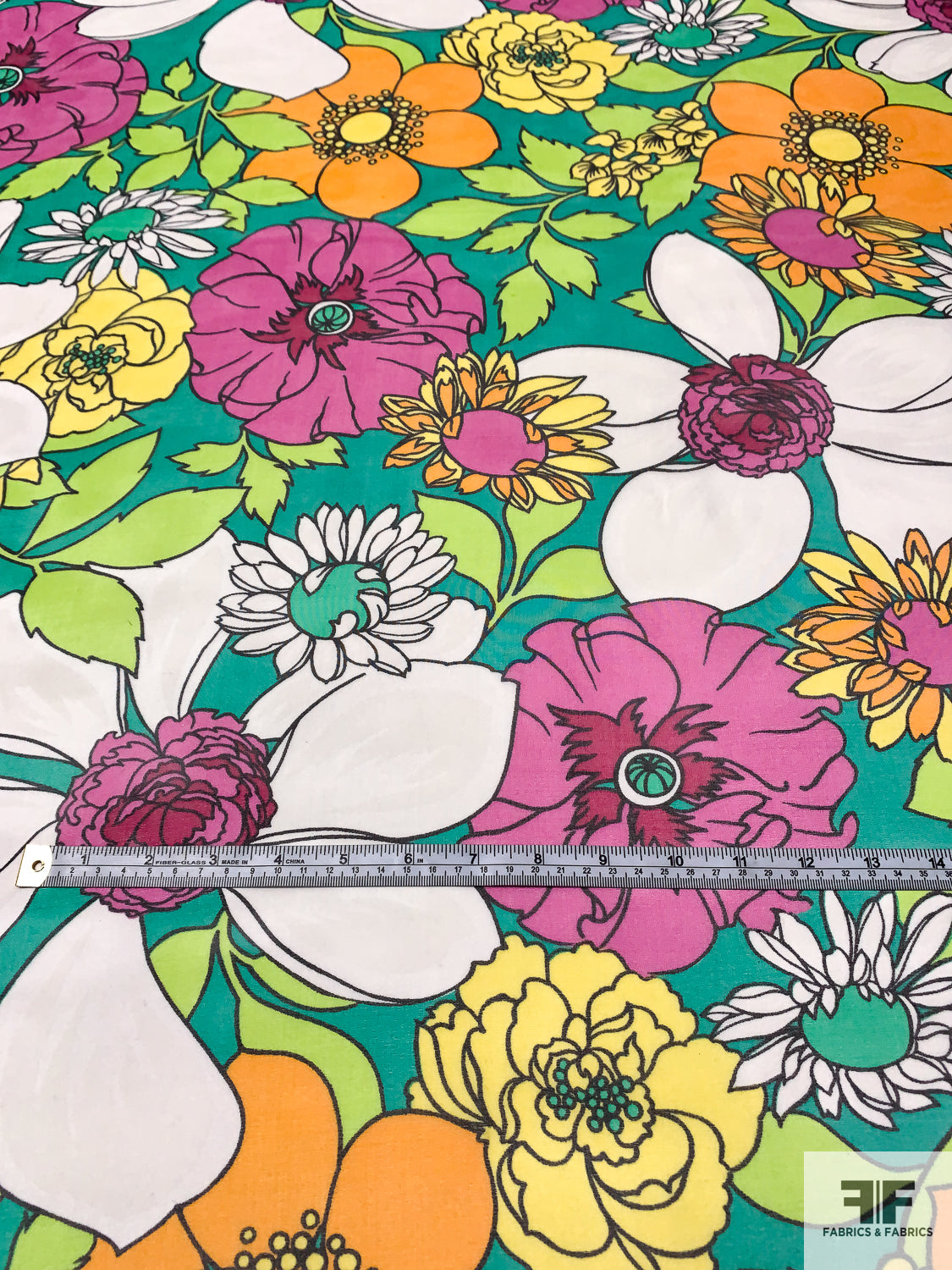 Tropical Floral Printed Silk Organza - Jade/Lime/Magenta/Orange/Yellow