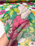 Tropical Floral Printed Silk Organza - Jade / Lime / Magenta / Orange / Yellow