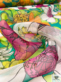 Tropical Floral Printed Silk Organza - Jade / Lime / Magenta / Orange / Yellow
