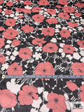 Floral Printed Silk Organza - Coral / Black / Off-White