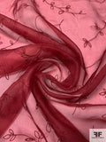 Leaf Stems Embroidered Silk Organza - Deep Red