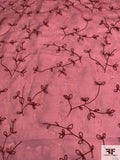 Leaf Stems Embroidered Silk Organza - Deep Red