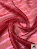 Diagonal Striped Spray Painted-Look Printed Silk Organza - Red / Magenta