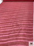 Diagonal Striped Spray Painted-Look Printed Silk Organza - Red / Magenta