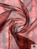 Ethnic-Inspired Printed Silk Organza - Red / Black / Blush