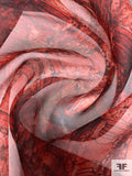 Ethnic-Inspired Printed Silk Organza - Red / Black / Blush