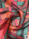 Boxy Graphic Printed Silk Organza - Berry Pink / Ocean Green / Orange / Purple