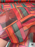 Boxy Graphic Printed Silk Organza - Berry Pink / Ocean Green / Orange / Purple