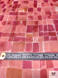 Painterly Pixel Grid Printed Silk Organza - Coral Pink / Berry Pink / Off-White