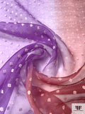 Clipped Polka Dot Ombré Silk Organza - Violet / Dusty Red / White