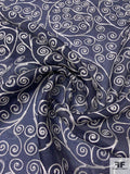 Swirl Design Corded Silk Organza - Navy / Light Ivory