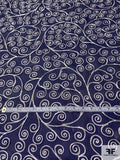 Swirl Design Corded Silk Organza - Navy / Light Ivory