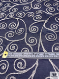 Swirl Design Corded Silk Organza - Navy / Light Ivory