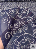 Swirl Design Corded Silk Organza - Navy / Light Ivory