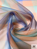 Plaid Printed Silk Organza - Peach / Blue / Seafoam Green