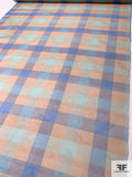 Plaid Printed Silk Organza - Peach / Blue / Seafoam Green