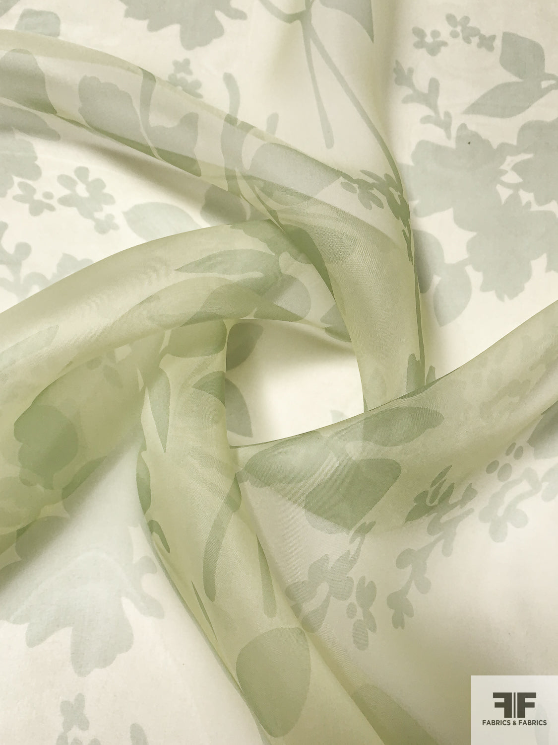 Pistachio green organza fabric-pastel green watercolor look floral pri –  gildedthreads