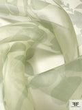 Floral Silhouette Printed Silk Organza - Sage / Pastel Light Green