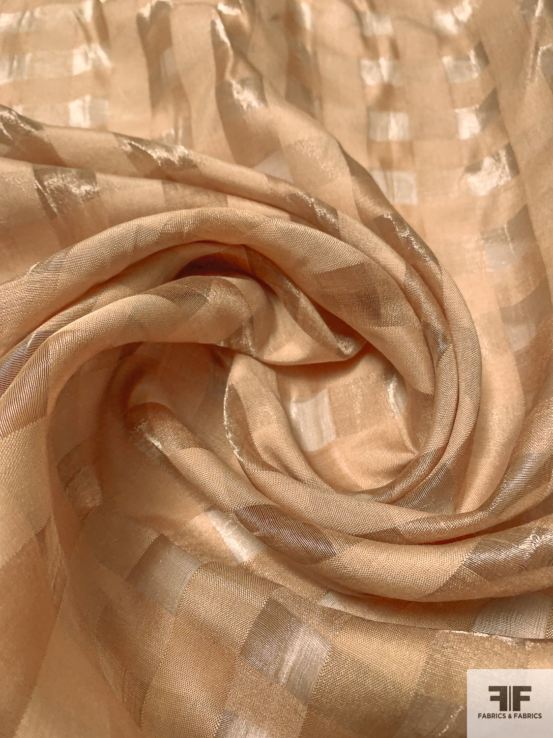 Gingham Plaid Woven Metallic Silk Organza - Golden Tan