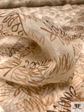 Painterly Leaf Stems Printed Silk Organza - Brown / Beige