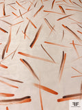 Scattered Brushstrokes Printed Silk Organza - Orange / Brown / Ivory