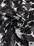 Leaf Printed Clip Polyester Chiffon - Black / Off-White
