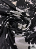 Leaf Printed Clip Polyester Chiffon - Black / Off-White